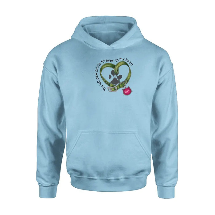 Personalized Memorial Cat Collar Pawprints T-shirt/Hoodie - Gift Idea For Cat Lover/Mother's Day/Father's Day - You Left Paw Prints Forever In My Heart