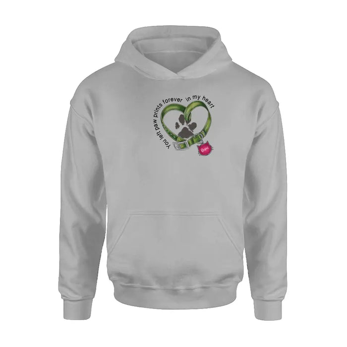 Personalized Memorial Cat Collar Pawprints T-shirt/Hoodie - Gift Idea For Cat Lover/Mother's Day/Father's Day - You Left Paw Prints Forever In My Heart