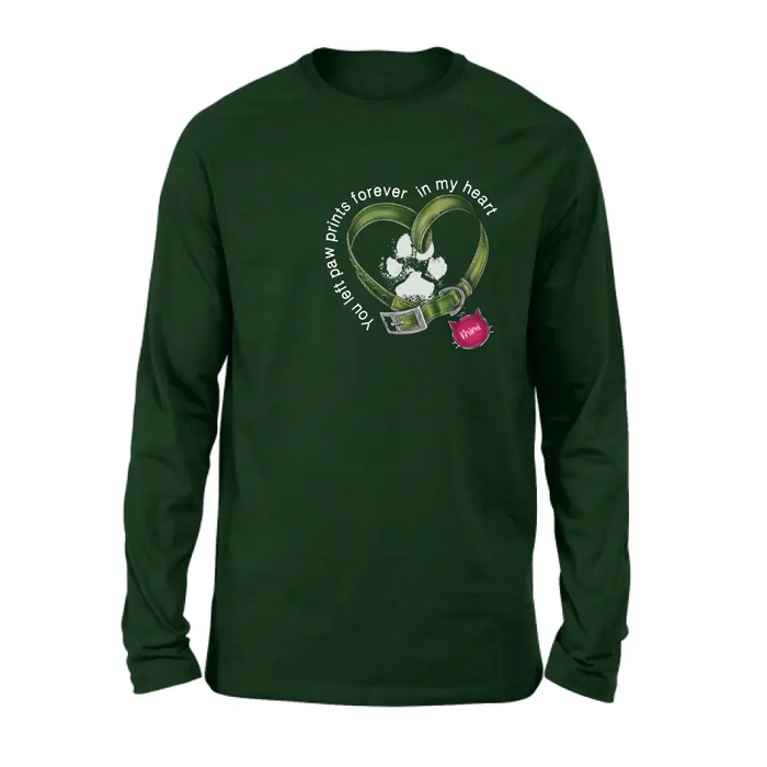 Personalized Cat Collar Pawprints T-shirt/Hoodie - Memorial Gift Idea For Cat Lover/Mother's Day/Father's Day - You Left Paw Prints Forever In My Heart