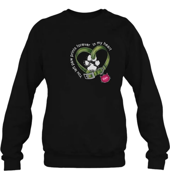 Personalized Cat Collar Pawprints T-shirt/Hoodie - Memorial Gift Idea For Cat Lover/Mother's Day/Father's Day - You Left Paw Prints Forever In My Heart