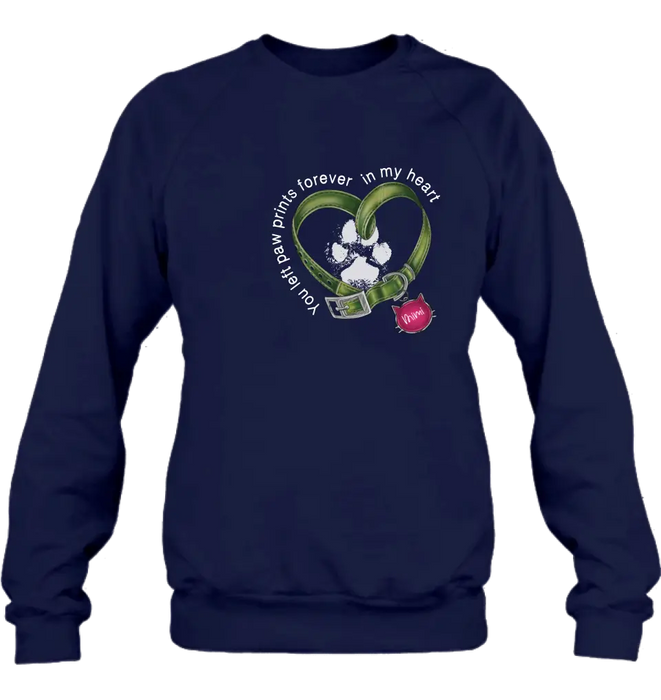 Personalized Cat Collar Pawprints T-shirt/Hoodie - Memorial Gift Idea For Cat Lover/Mother's Day/Father's Day - You Left Paw Prints Forever In My Heart