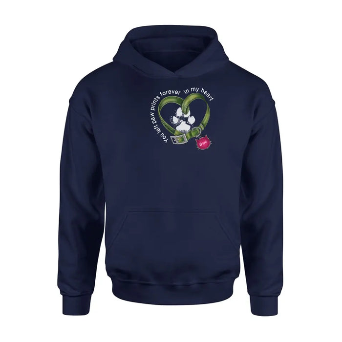 Personalized Cat Collar Pawprints T-shirt/Hoodie - Memorial Gift Idea For Cat Lover/Mother's Day/Father's Day - You Left Paw Prints Forever In My Heart