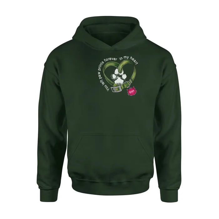 Personalized Cat Collar Pawprints T-shirt/Hoodie - Memorial Gift Idea For Cat Lover/Mother's Day/Father's Day - You Left Paw Prints Forever In My Heart