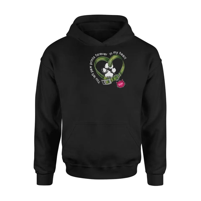 Personalized Cat Collar Pawprints T-shirt/Hoodie - Memorial Gift Idea For Cat Lover/Mother's Day/Father's Day - You Left Paw Prints Forever In My Heart