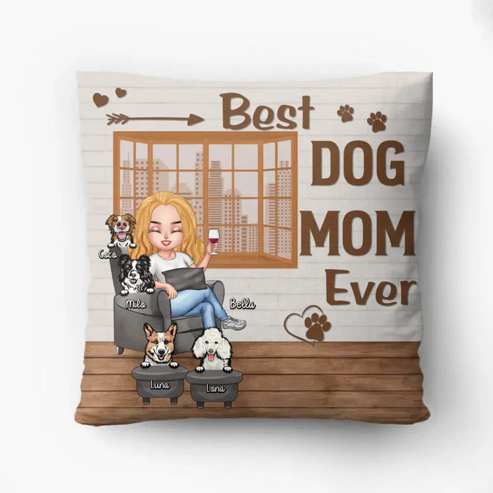 Personalized Dog Mom Pillow Cover - Up to 4 Dogs - Gift Idea For Dog Lovers/Mother's Day - Best Dog Mom Ever
