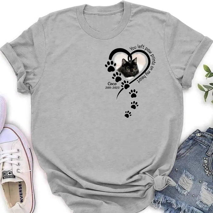 Personalized Memorial Cat T-shirt/Hoodie - Gift Idea For Cat Lover/Mother's Day/Father's Day - You Left Paw Prints On My Heart