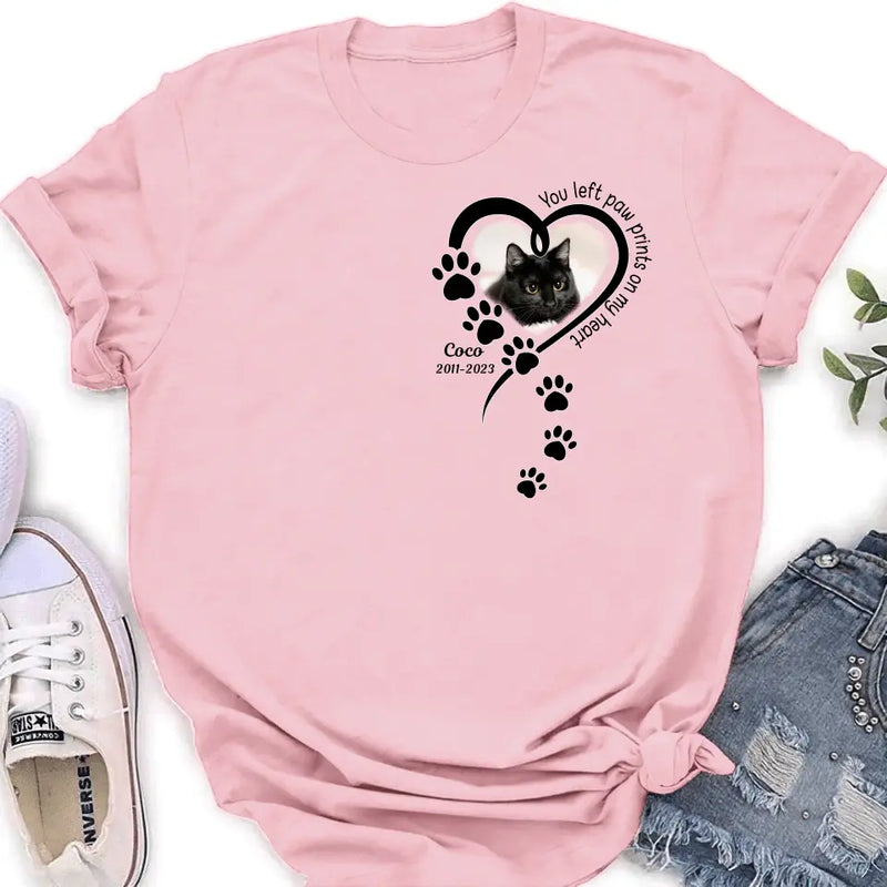 Personalized Memorial Cat T-shirt/Hoodie - Gift Idea For Cat Lover/Mother's Day/Father's Day - You Left Paw Prints On My Heart