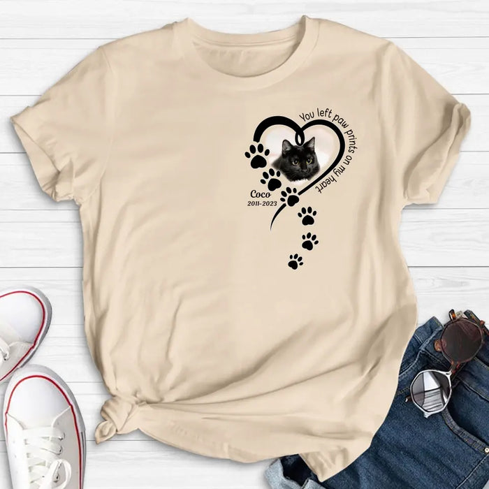 Personalized Memorial Cat T-shirt/Hoodie - Gift Idea For Cat Lover/Mother's Day/Father's Day - You Left Paw Prints On My Heart