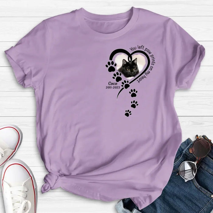Personalized Memorial Cat T-shirt/Hoodie - Gift Idea For Cat Lover/Mother's Day/Father's Day - You Left Paw Prints On My Heart