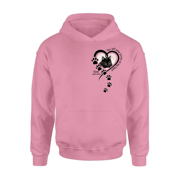 Personalized Memorial Cat T-shirt/Hoodie - Gift Idea For Cat Lover/Mother's Day/Father's Day - You Left Paw Prints On My Heart