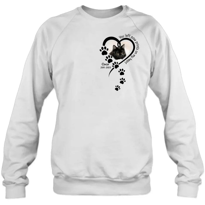 Personalized Memorial Cat T-shirt/Hoodie - Gift Idea For Cat Lover/Mother's Day/Father's Day - You Left Paw Prints On My Heart