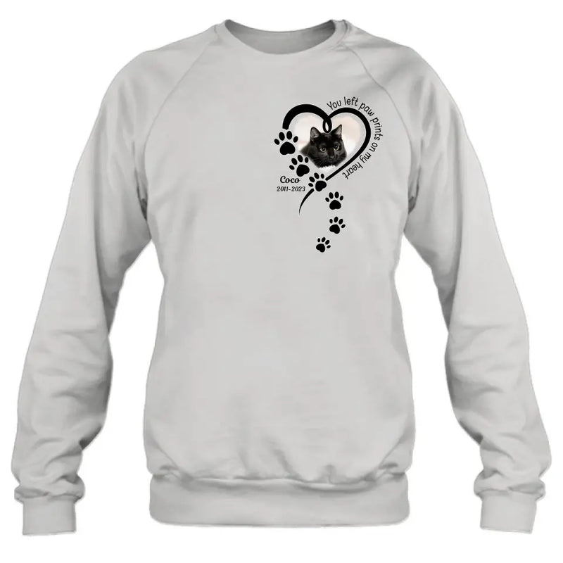 Personalized Memorial Cat T-shirt/Hoodie - Gift Idea For Cat Lover/Mother's Day/Father's Day - You Left Paw Prints On My Heart