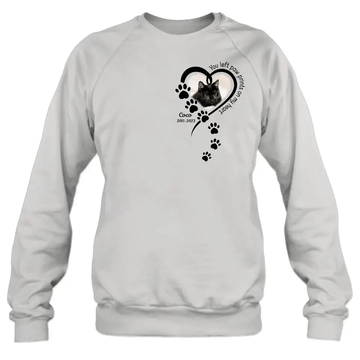 Personalized Memorial Cat T-shirt/Hoodie - Gift Idea For Cat Lover/Mother's Day/Father's Day - You Left Paw Prints On My Heart