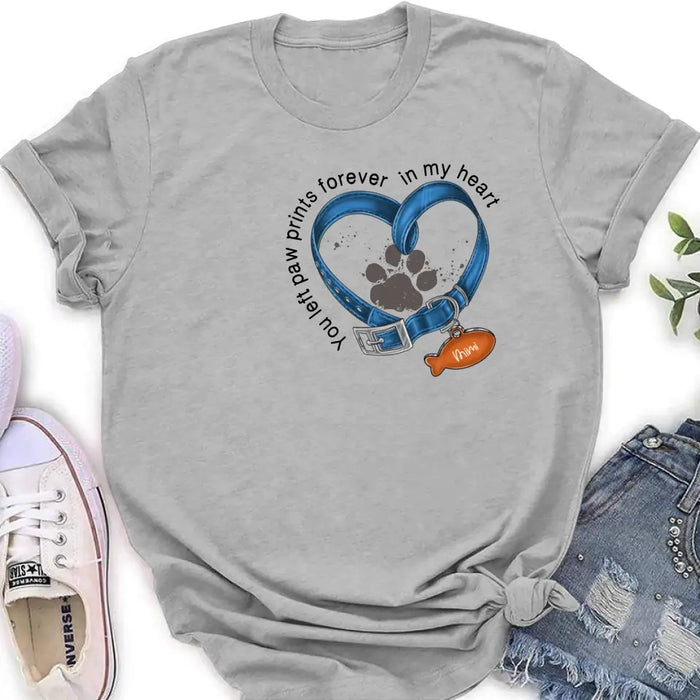 Personalized Memorial Paw Prints Cat Collar T-shirt/Hoodie - Gift Idea For Cat Lover/Mother's Day/Father's Day - You Left Paw Prints Forever In My Heart