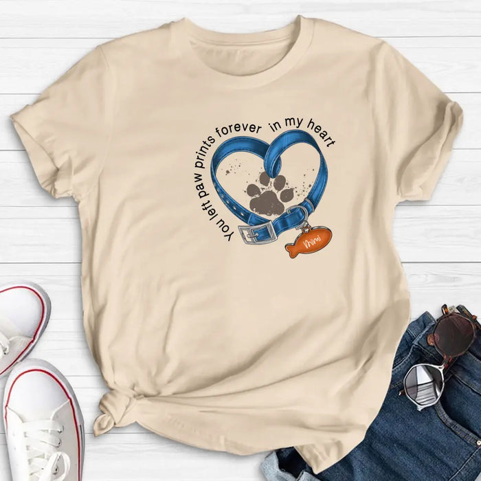 Personalized Memorial Paw Prints Cat Collar T-shirt/Hoodie - Gift Idea For Cat Lover/Mother's Day/Father's Day - You Left Paw Prints Forever In My Heart
