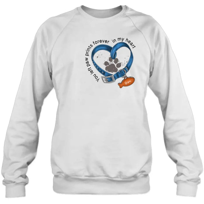 Personalized Memorial Paw Prints Cat Collar T-shirt/Hoodie - Gift Idea For Cat Lover/Mother's Day/Father's Day - You Left Paw Prints Forever In My Heart