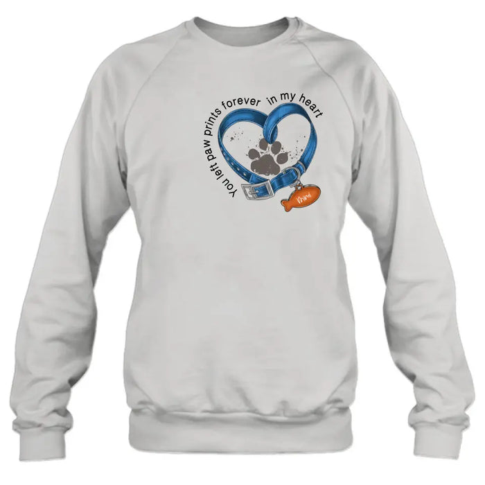 Personalized Memorial Paw Prints Cat Collar T-shirt/Hoodie - Gift Idea For Cat Lover/Mother's Day/Father's Day - You Left Paw Prints Forever In My Heart