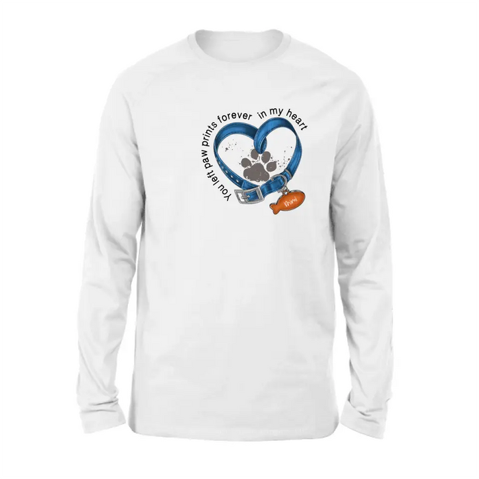 Personalized Memorial Paw Prints Cat Collar T-shirt/Hoodie - Gift Idea For Cat Lover/Mother's Day/Father's Day - You Left Paw Prints Forever In My Heart