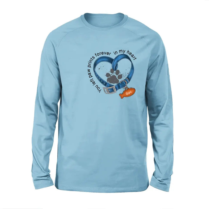 Personalized Memorial Paw Prints Cat Collar T-shirt/Hoodie - Gift Idea For Cat Lover/Mother's Day/Father's Day - You Left Paw Prints Forever In My Heart