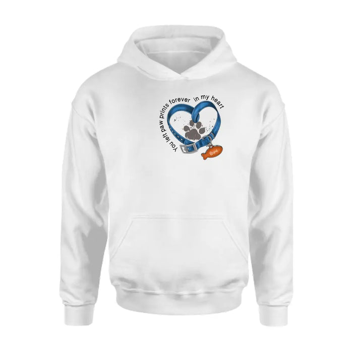 Personalized Memorial Paw Prints Cat Collar T-shirt/Hoodie - Gift Idea For Cat Lover/Mother's Day/Father's Day - You Left Paw Prints Forever In My Heart