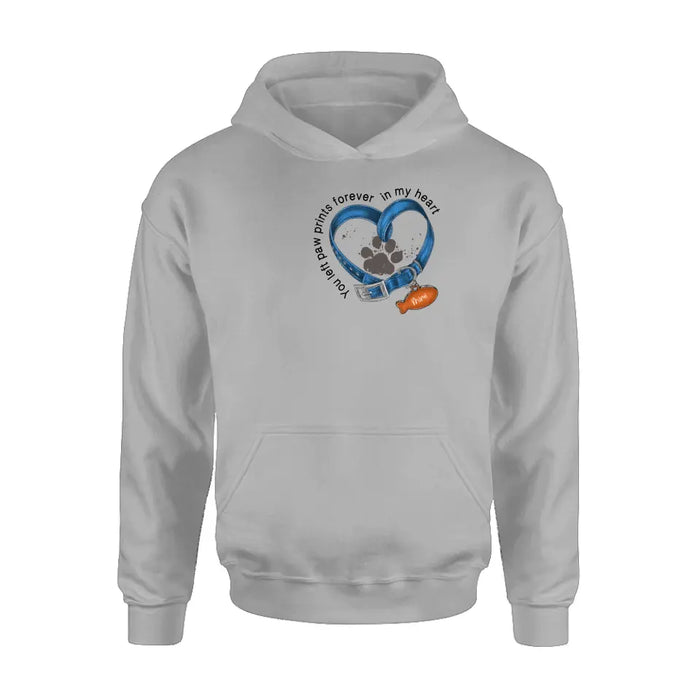 Personalized Memorial Paw Prints Cat Collar T-shirt/Hoodie - Gift Idea For Cat Lover/Mother's Day/Father's Day - You Left Paw Prints Forever In My Heart
