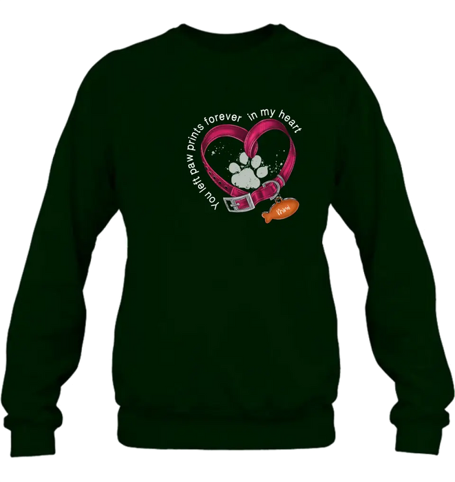 Personalized Memorial Paw Prints Cat Collar Shirt/Hoodie - Gift Idea For Cat Lover/Mother's Day/Father's Day - You Left Paw Prints Forever In My Heart