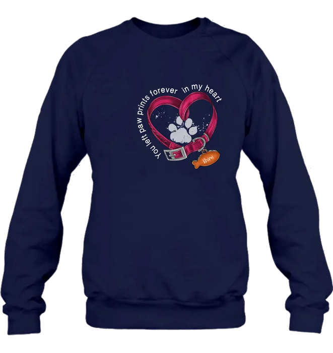 Personalized Memorial Paw Prints Cat Collar Shirt/Hoodie - Gift Idea For Cat Lover/Mother's Day/Father's Day - You Left Paw Prints Forever In My Heart