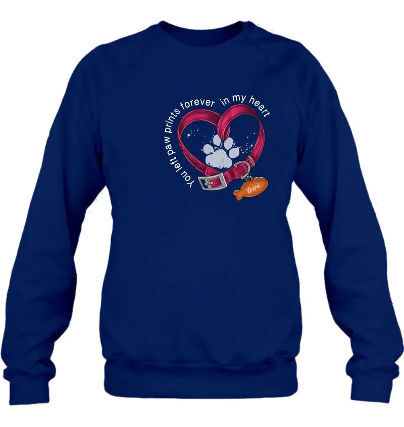 Personalized Memorial Paw Prints Cat Collar Shirt/Hoodie - Gift Idea For Cat Lover/Mother's Day/Father's Day - You Left Paw Prints Forever In My Heart