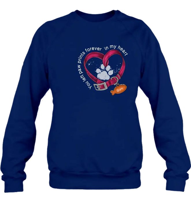 Personalized Memorial Paw Prints Cat Collar Shirt/Hoodie - Gift Idea For Cat Lover/Mother's Day/Father's Day - You Left Paw Prints Forever In My Heart