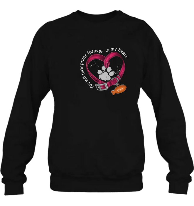 Personalized Memorial Paw Prints Cat Collar Shirt/Hoodie - Gift Idea For Cat Lover/Mother's Day/Father's Day - You Left Paw Prints Forever In My Heart