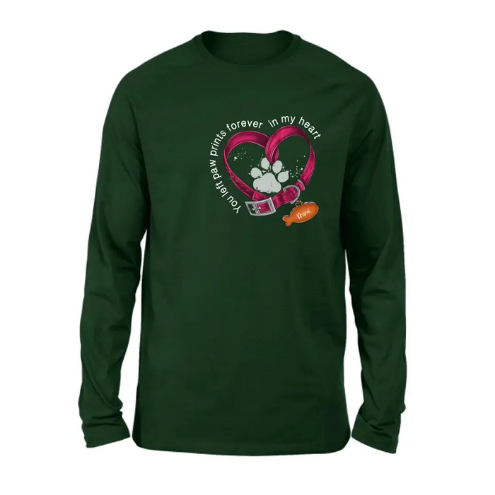 Personalized Memorial Paw Prints Cat Collar Shirt/Hoodie - Gift Idea For Cat Lover/Mother's Day/Father's Day - You Left Paw Prints Forever In My Heart