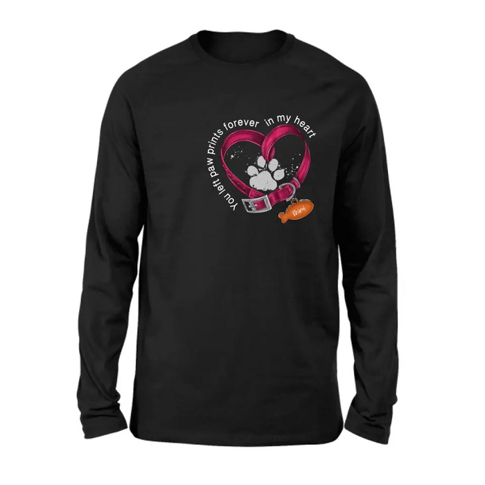 Personalized Memorial Paw Prints Cat Collar Shirt/Hoodie - Gift Idea For Cat Lover/Mother's Day/Father's Day - You Left Paw Prints Forever In My Heart
