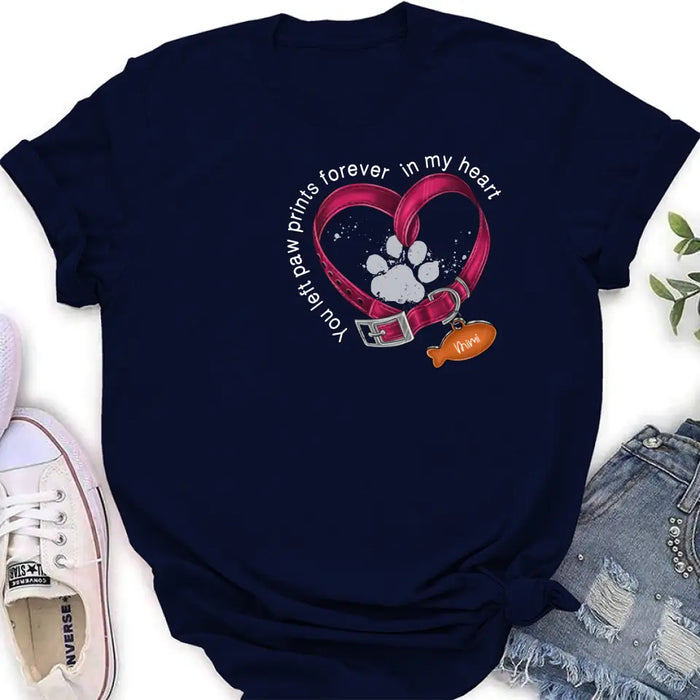 Personalized Memorial Paw Prints Cat Collar Shirt/Hoodie - Gift Idea For Cat Lover/Mother's Day/Father's Day - You Left Paw Prints Forever In My Heart
