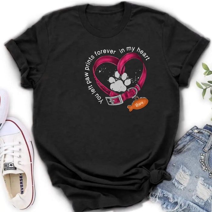 Personalized Memorial Paw Prints Cat Collar Shirt/Hoodie - Gift Idea For Cat Lover/Mother's Day/Father's Day - You Left Paw Prints Forever In My Heart