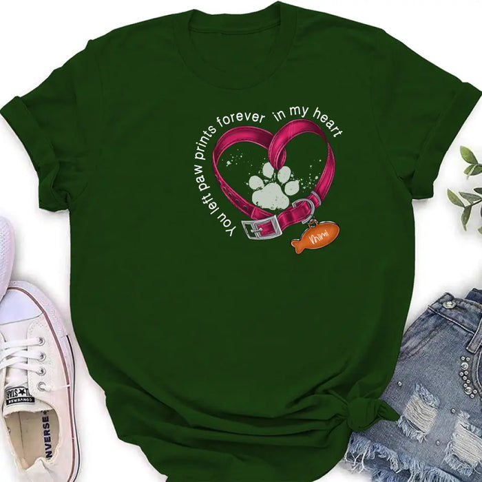 Personalized Memorial Paw Prints Cat Collar Shirt/Hoodie - Gift Idea For Cat Lover/Mother's Day/Father's Day - You Left Paw Prints Forever In My Heart