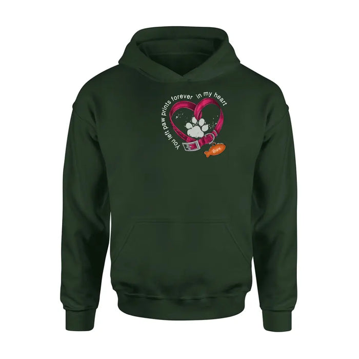 Personalized Memorial Paw Prints Cat Collar Shirt/Hoodie - Gift Idea For Cat Lover/Mother's Day/Father's Day - You Left Paw Prints Forever In My Heart
