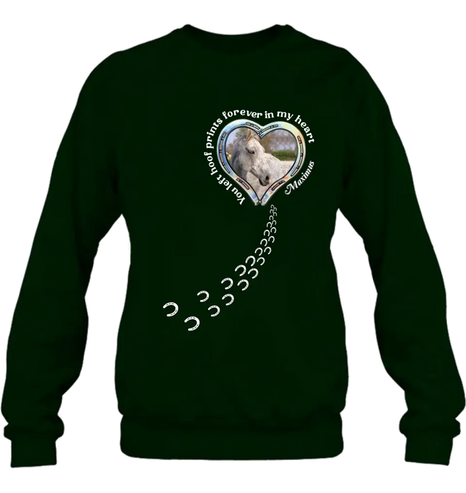 Personalized Horse Photo T-shirt/Hoodie - Gift Idea For Horse Lover/Mother's Day/Father's Day - You Left Hoof Prints Forever In My Heart