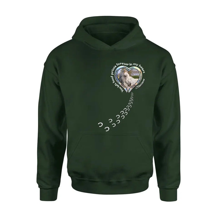 Personalized Horse Photo T-shirt/Hoodie - Gift Idea For Horse Lover/Mother's Day/Father's Day - You Left Hoof Prints Forever In My Heart
