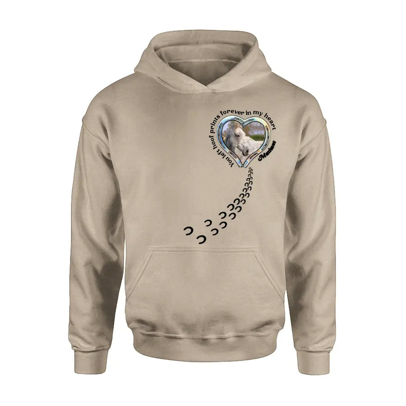 Personalized Horse Photo T-shirt/Hoodie - Gift Idea For Horse Lover/Mother's Day/Father's Day - You Left Hoof Prints Forever In My Heart