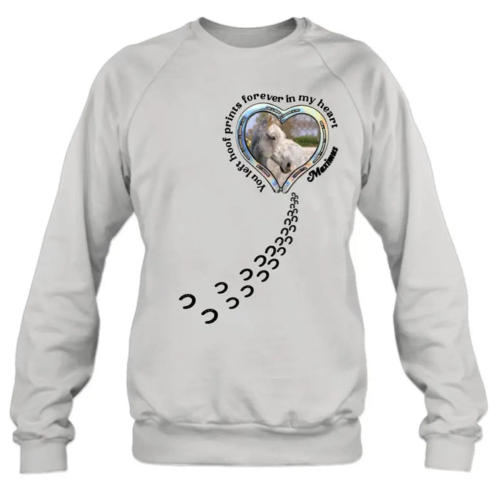 Personalized Horse Photo T-shirt/Hoodie - Gift Idea For Horse Lover/Mother's Day/Father's Day - You Left Hoof Prints Forever In My Heart