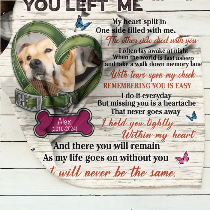 Personalized Memorial Pet Collar Fleece Throw/Quilt Blanket - Upload Photo - Memorial Gift Idea For Dog/Cat Lover - The Moment That You Left Me