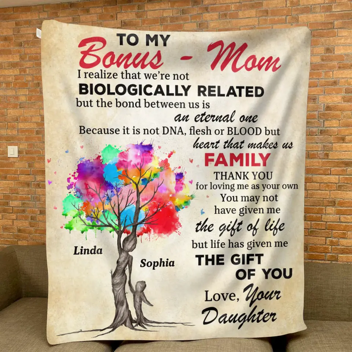 Personalized To My Bonus Mom Quilt/Fleece Throw Blanket - Up to 5 Kids - Mother's Day Gift Idea To Mom - Life Has Given Me The Gift Of You