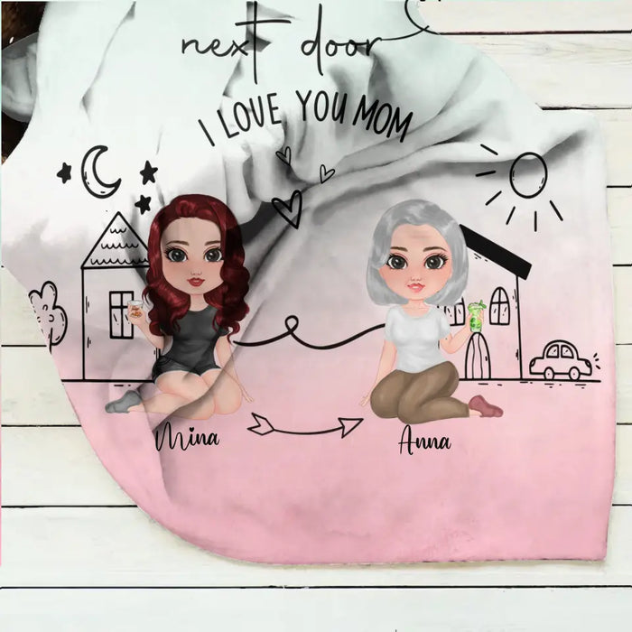 Personalized Mom/Grandma & Daughter Quilt/Fleece Throw Blanket/Pillow Cover - Up to 5 People - Mother's Day Gift Idea For Mom - I Wish You Lived Next Door