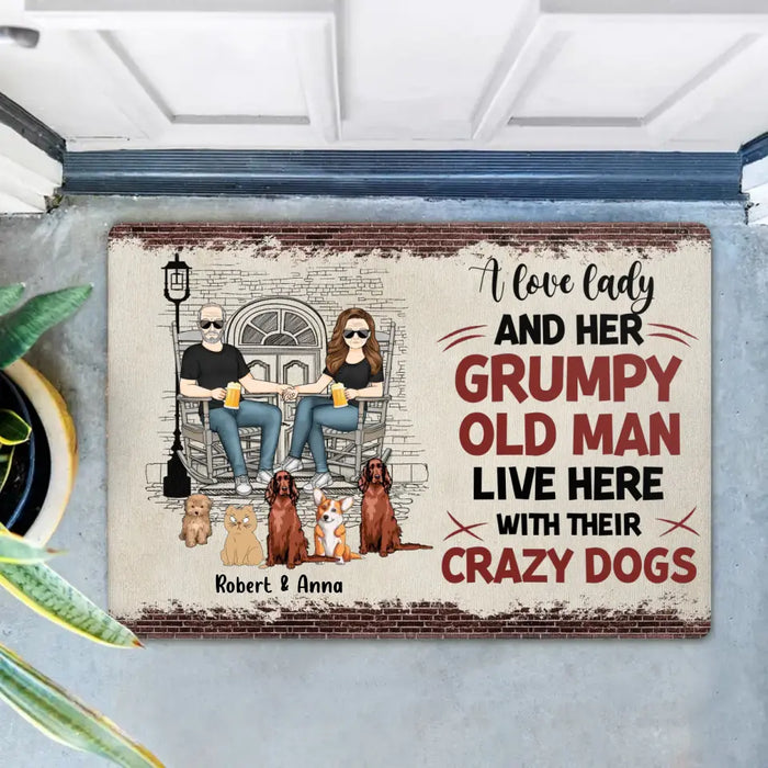Personalized Couple With Pets Doormat - Gift Idea For Mother's Day/Father's Day/Pet Lovers - Up to 5 Pets - A Lovely Lady And Her Grumpy Old Man Live Here