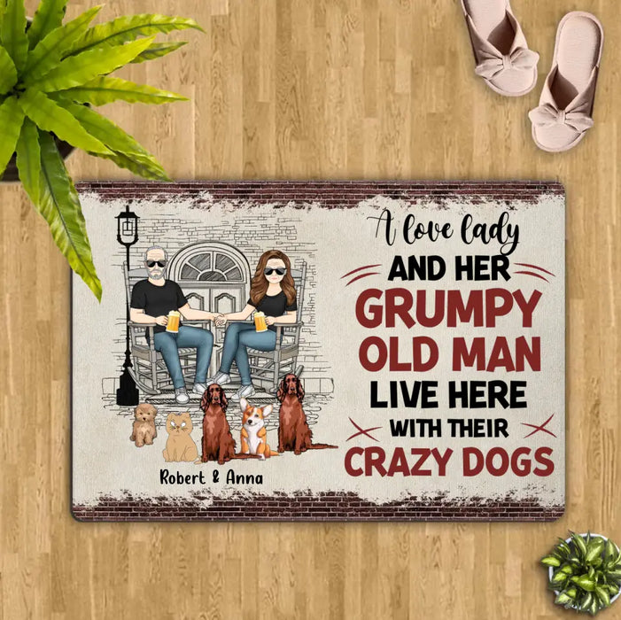 Personalized Couple With Pets Doormat - Gift Idea For Mother's Day/Father's Day/Pet Lovers - Up to 5 Pets - A Lovely Lady And Her Grumpy Old Man Live Here