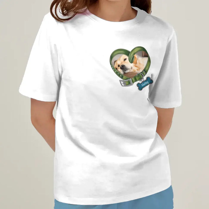 Personalized Memorial Dog Photo AOP T-Shirt - Memorial Gift Idea for Mother's Day/Father's Day - Never Walk Alone My Dog Walks With Me