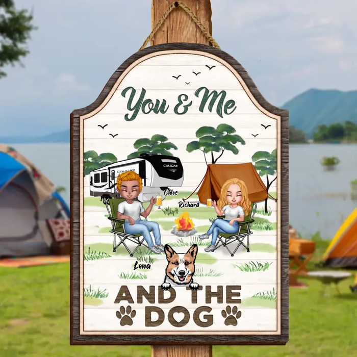 Personalized Camping Wooden Sign - Best Gift For Camping Lovers/Dog Lovers - Up to 7 Dogs -  You & Me And The Dogs