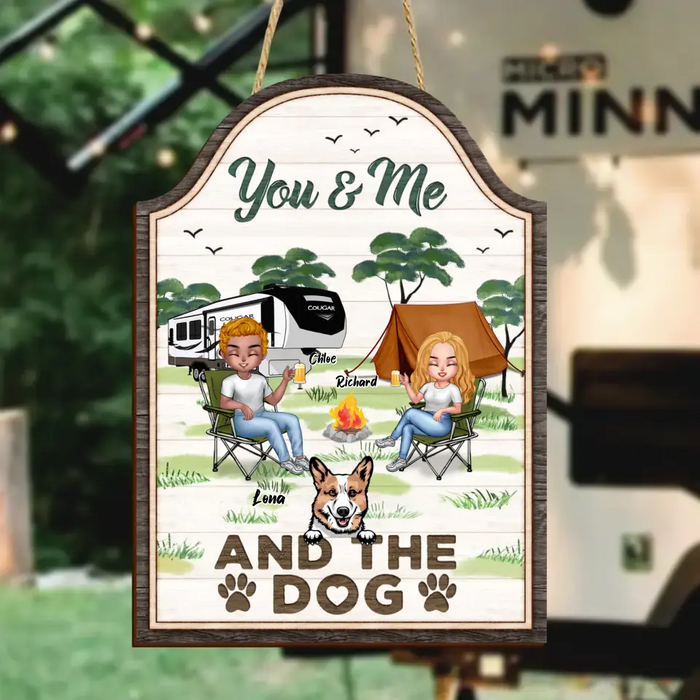 Personalized Camping Wooden Sign - Best Gift For Camping Lovers/Dog Lovers - Up to 7 Dogs -  You & Me And The Dogs