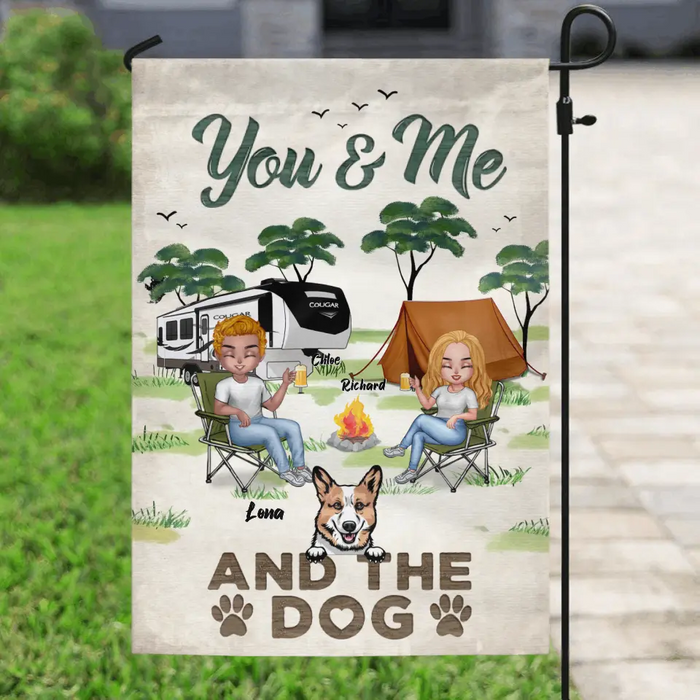 Personalized Camping Flag Sign - Best Gift For Camping Lovers/Dog Lovers - Up to 7 Dogs - You & Me And The Dogs