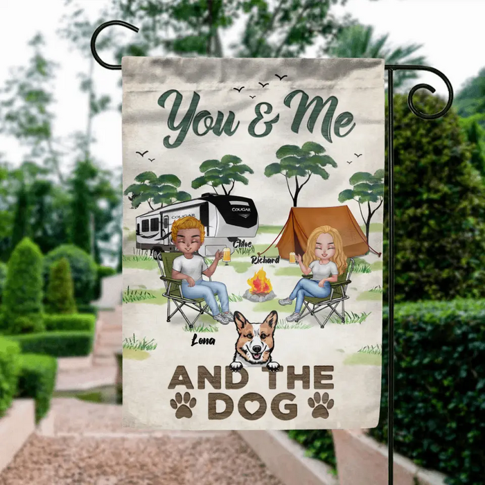 Personalized Camping Flag Sign - Best Gift For Camping Lovers/Dog Lovers - Up to 7 Dogs - You & Me And The Dogs